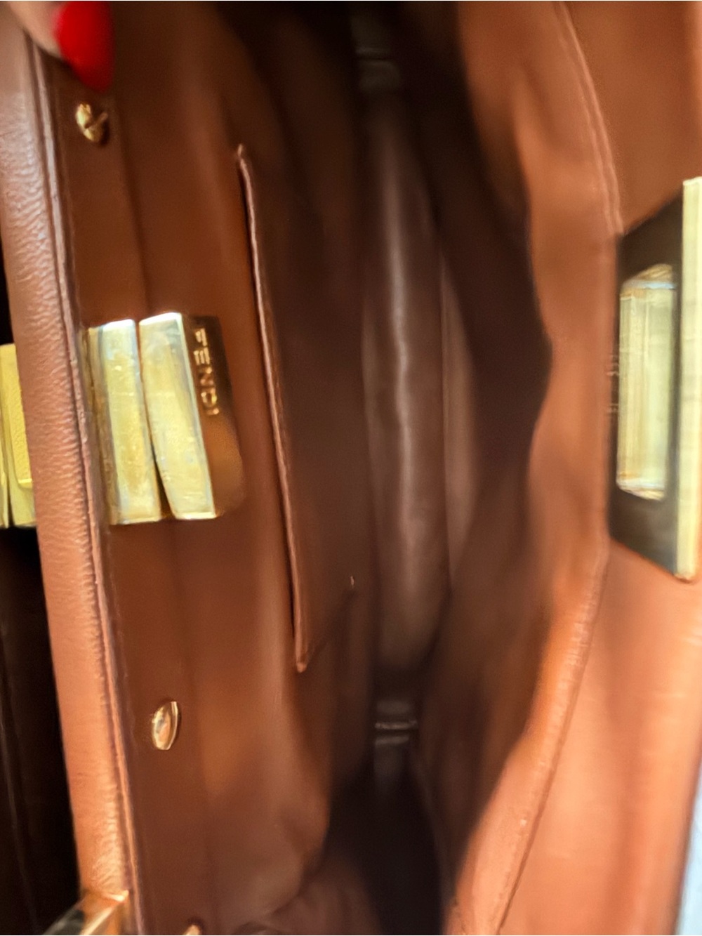 Fendi Peekaboo Mini Brown Leather Top Handle Crossbody Bag Gold Hardware - Picture 11 of 15